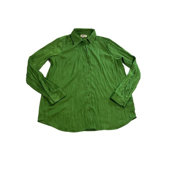L'Agence Nina Satin Button-Down Top in Green - Picture 1 of 4